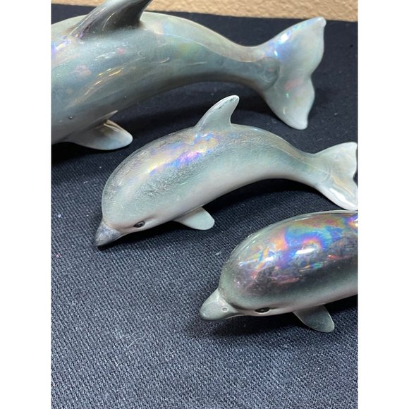 Vintage Norcrest Anthropomorphic Dolphins Opalescent Set Of 3 50's/ 60 - Picture 6 of 8